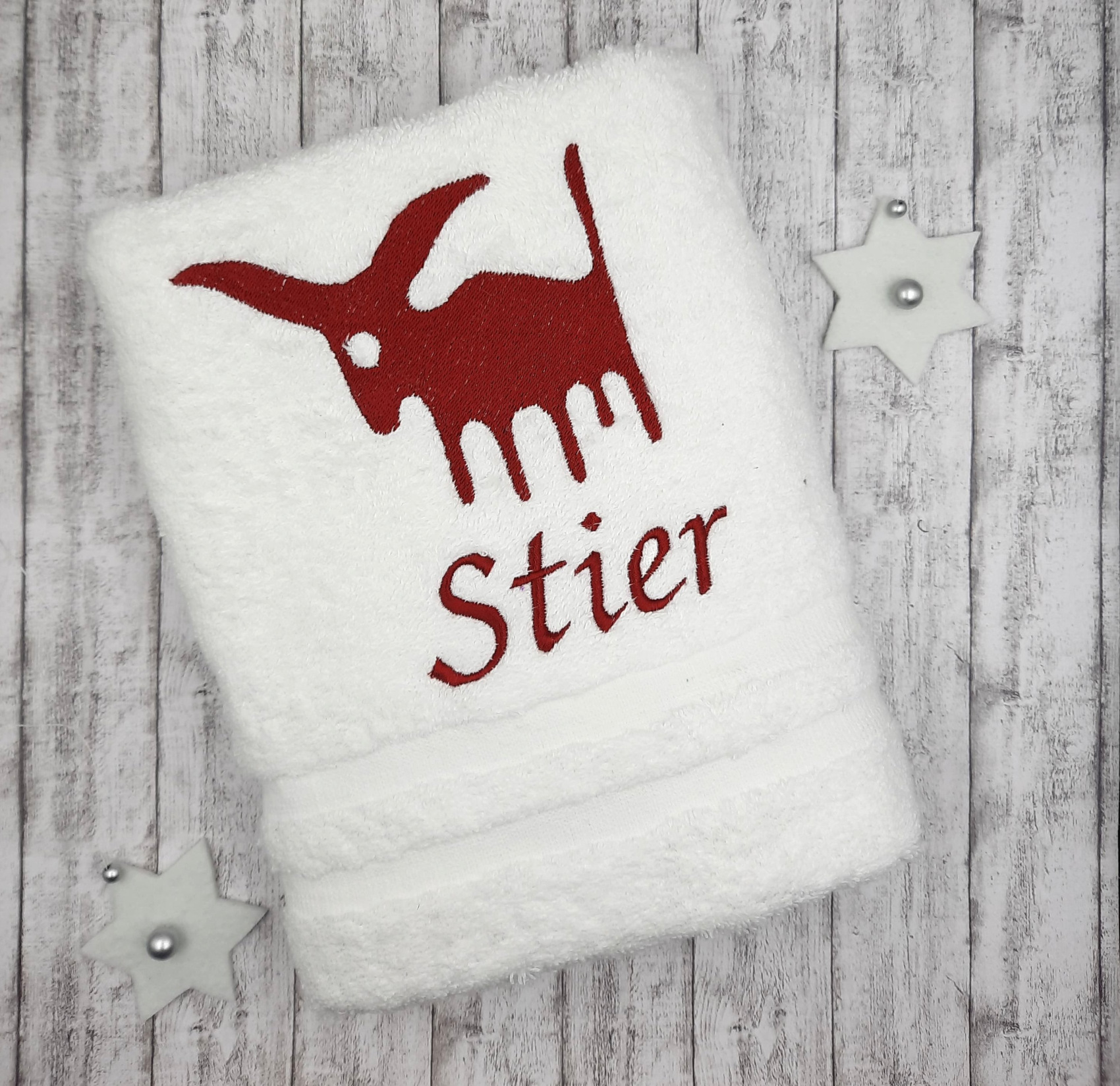 Handtuch mit Sternzeichen und Wunschtext